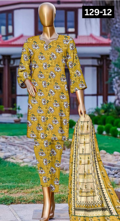 VOL 129 | DS 12 | DIGITAL PRINTED BANADORA LAWN 3PC VOIL LAWN DUPATTA