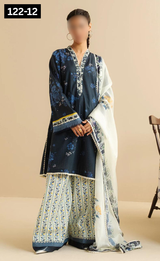 VOL 122 | DS 12 | DIGITAL PRINTED LAWN 3PC BAMBER CHIFFON DUPATTA