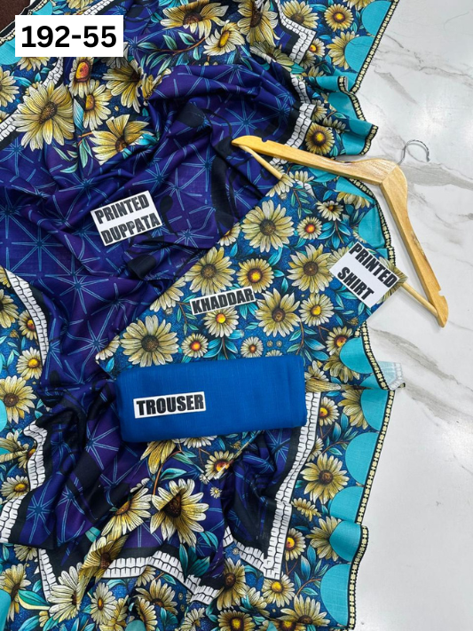 VOL 192 | DS 55 | DIGITAL PRINTED KHADDAR 3PC DYED TROUSER