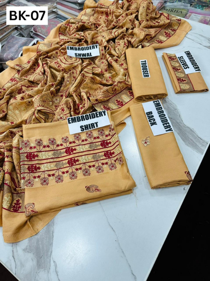 BAREEZE KARANDI | DS 07 | KARANDI EMBROIDERED 3PC WITH EMBROIDERED SHAWL