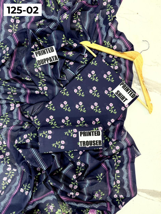 VOL 125 | DS 02 | DIGITAL PRINTED BANADORA LAWN 3PC VOIL LAWN DUPATTA