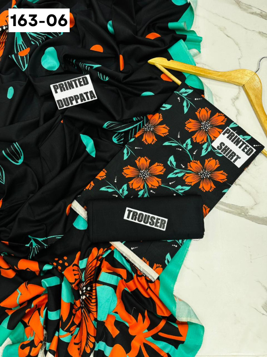 VOL 163 | DS 06 | DIGITAL PRINTED LINEN 3PC LINEN DUPATTA