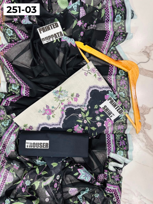 VOL 251 | DS 03 | Khaas | DIGITAL PRINTED 3PC LAWN SHIRT, DYED TROUSER, PRINTED VOIL DUPATTA