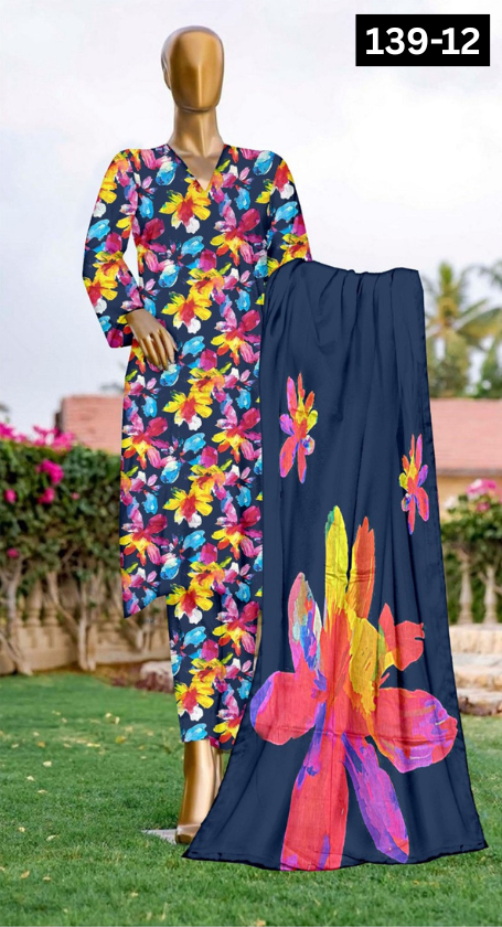 VOL 139 | DS 12 | DIGITAL PRINTED LAWN 3PC BAMBER CHIFFON DUPATTA
