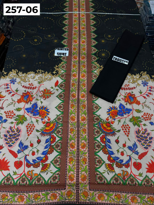 VOL 257 | DS 06 | PRINTED HIT CODES LAWN 2PC | DIGITAL PRINTED LAWN SHIRT, PLAIN COTTON TROUSER