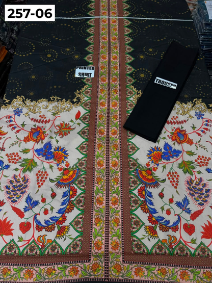 VOL 257 | DS 06 | PRINTED HIT CODES LAWN 2PC | DIGITAL PRINTED LAWN SHIRT, PLAIN COTTON TROUSER