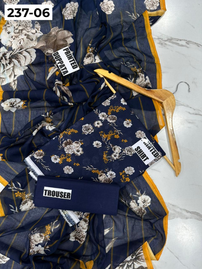 VOL 237 | DS 06 | DIGITAL PRINTED BANADORA LAWN SHIRT, PLAIN TROUSER, PRINTED LAWN DUPATTA