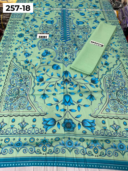 VOL 257 | DS 18 | PRINTED HIT CODES LAWN 2PC | DIGITAL PRINTED LAWN SHIRT, PLAIN COTTON TROUSER