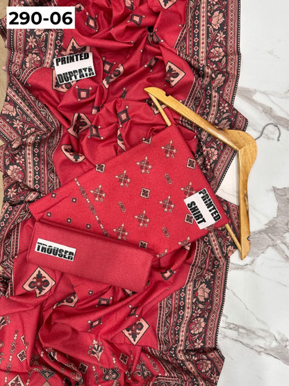 VOL 290 | DS 06 | PREMIUM DHANAK WINTER COLLECTON - DIGITAL PRINTED 3 PIECE SUIT | Printed Shirt with Neck Design | Plain Dyed Matching Trouser | Printed Dupatta