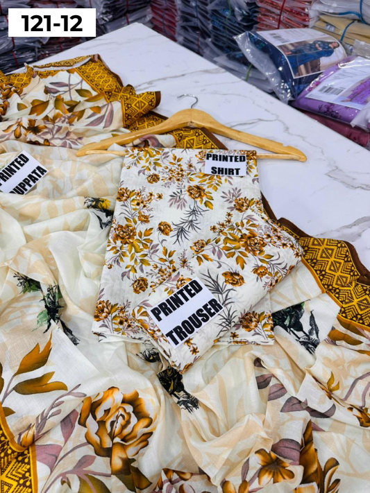 VOL 121 | DS 12 | DIGITAL PRINTED BANADORA LAWN 3PC VOIL LAWN DUPATTA