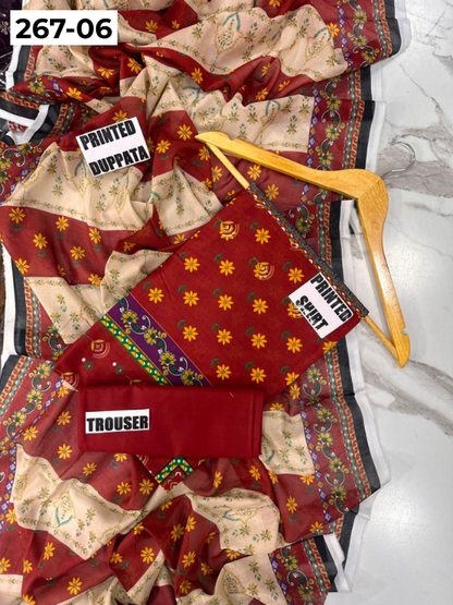 VOL 267 | DS 06 | Mirha LAWN |  DIGITAL PRINTED LAWN 3PC PRINTED LAWN SHIRT PLAIN TROUSER PRINTED LAWN DUPATTA
