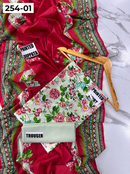 VOL 254 | DS 01 | Mirha LAWN | DIGITAL PRINTED LAWN 3PC PRINTED LAWN SHIRT PLAIN TROUSER PRINTED LAWN DUPATTA