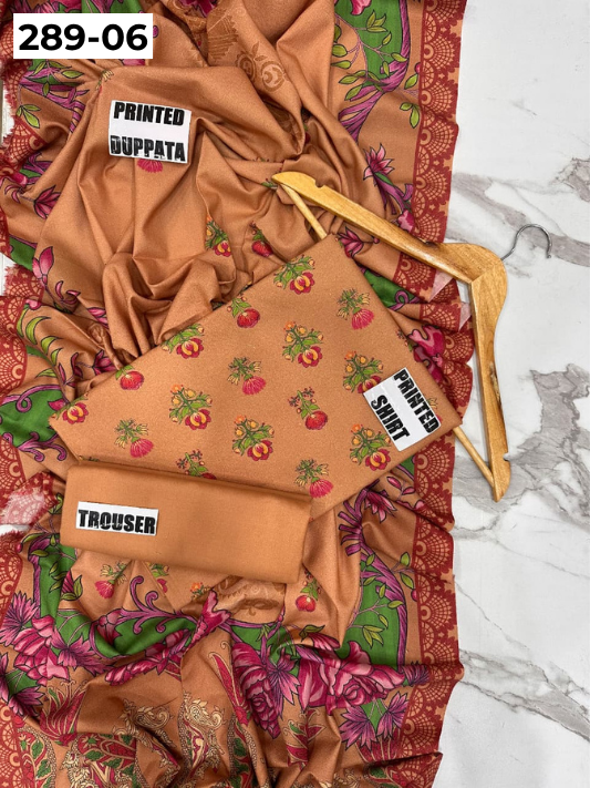VOL 289 | DS 06 | PREMIUM DHANAK WINTER COLLECTON - DIGITAL PRINTED 3 PIECE SUIT | Printed Allover Shirt | Plain Dyed Matching Trouser | Printed Dupatta