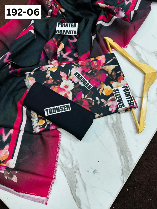 VOL 192 | DS 06 | DIGITAL PRINTED KHADDAR 3PC DYED TROUSER