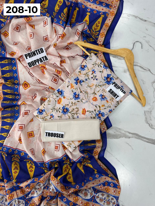 VOL 208 | DS 10 | DIGITAL PRINTED BANADORA LAWN SHIRT PLAIN TROUSER BANA DORA LAWN DUPATTA