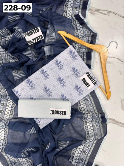 VOL 228 | DS 09 | DIGITAL PRINTED LAWN 3PC PRINTED LAWN SHIRT PLAIN TROUSER PRINTED VOIL DUPATTA