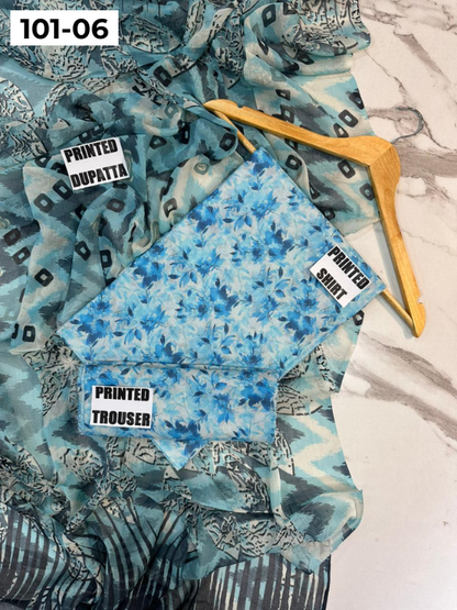 VOL 101 | DS 06 | DIGITAL PRINTED LAWN 3PC BAMBER CHIFFON DUPATTA