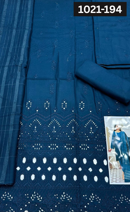 VOL 1021 | DS 194 | DHANAK DYED  EMBROIDERED 3PC DHANAK VELVET SHAWL