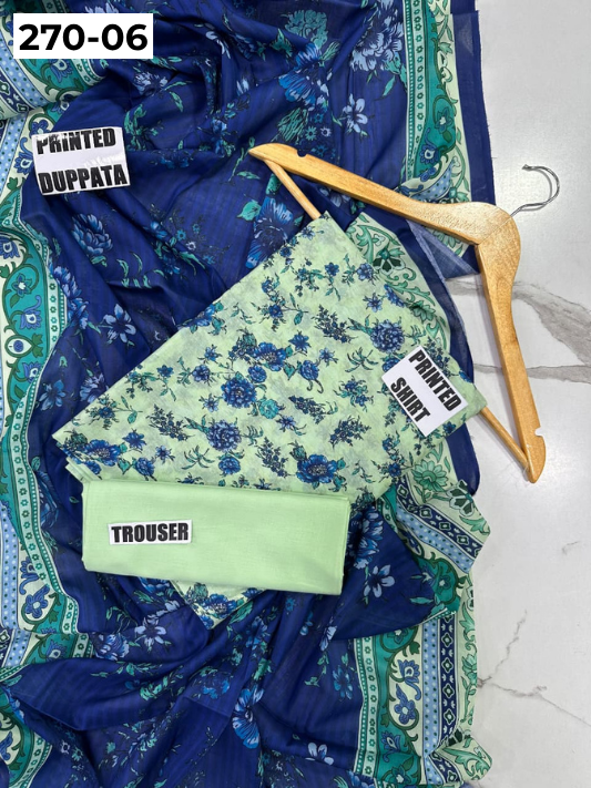 VOL 270 | DS 06 | Mirha LAWN |  DIGITAL PRINTED LAWN 3PC PRINTED LAWN SHIRT PLAIN TROUSER PRINTED LAWN DUPATTA