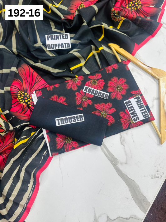 VOL 192 | DS 16 | DIGITAL PRINTED KHADDAR 3PC DYED TROUSER