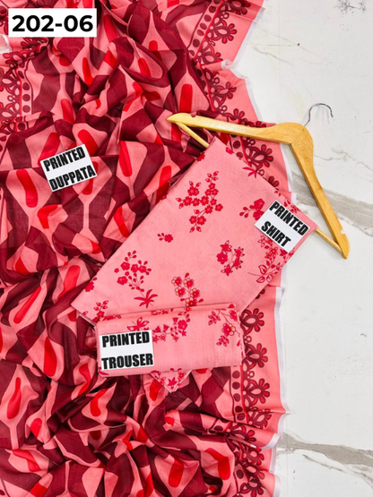 VOL 202 | DS 06 | DIGITAL PRINTED BANADORA LAWN 3PC VOIL LAWN DUPATTA