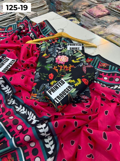 VOL 125 | DS 19 | DIGITAL PRINTED BANADORA LAWN 3PC VOIL LAWN DUPATTA