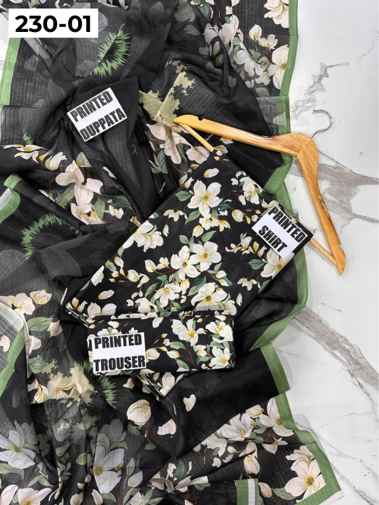 VOL 230 | DS 01 | DIGITAL PRINTED DOBBY LAWN 3PC TANA DORA LAWN DUPATTA