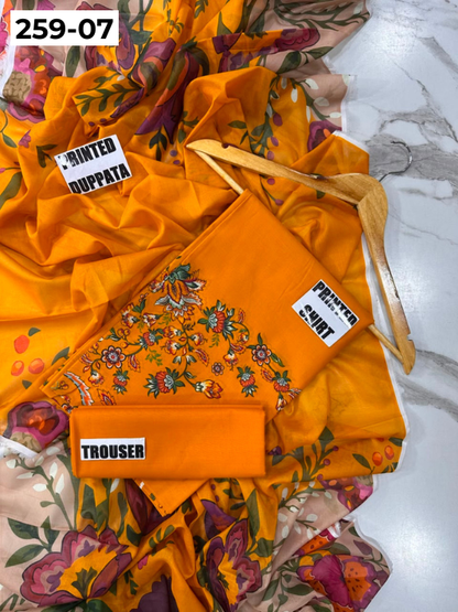 VOL 259 | DS 07 | SHANAYA | DIGITAL PRINTED 3PC LAWN SHIRT, DYED TROUSER, PRINTED VOIL DUPATTA