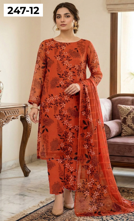 VOL 247 | DS 12 | DIGITAL PRINTED LAWN THREE PIECES VOIL LAWN DUPATTA