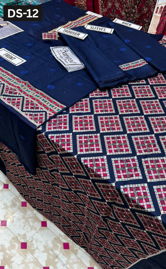 BAREEZE KARANDI | DS 12 | KARANDI EMBROIDERED 3PC WITH EMBROIDERED SHAWL