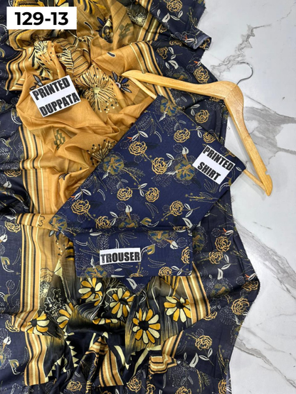 VOL 129 | DS 13 | DIGITAL PRINTED BANADORA LAWN 3PC VOIL LAWN DUPATTA