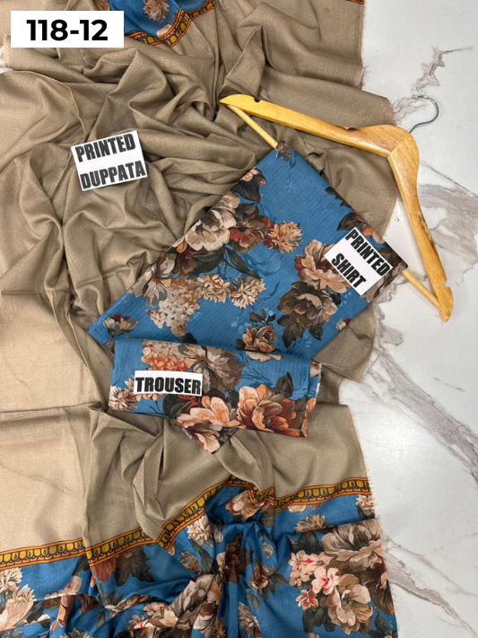 VOL 118 | DS 12 | DIGITAL PRINTED BANADORA LAWN 3PC VOIL LAWN DUPATTA