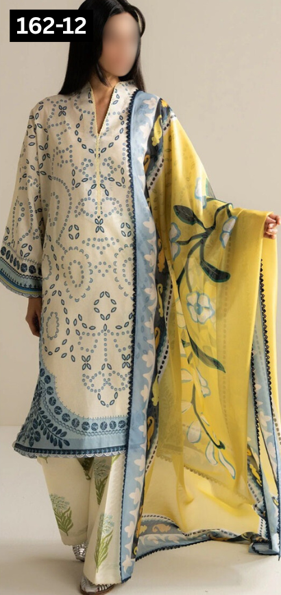 VOL 162 | DS 12 | DIGITAL PRINTED LINEN 3PC LINEN DUPATTA