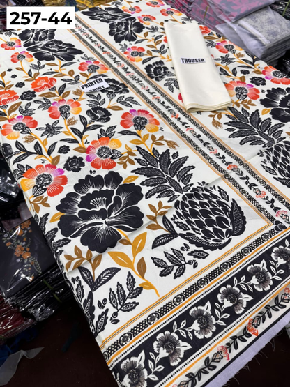 VOL 257 | DS 44 | PRINTED HIT CODES LAWN 2PC | DIGITAL PRINTED LAWN SHIRT, PLAIN COTTON TROUSER