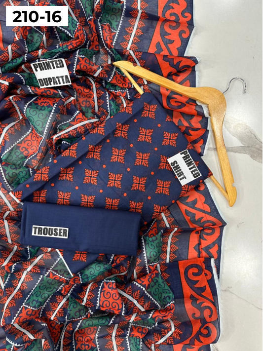 VOL 210 | DS 16 | SAPPHIRE LAWN 3PC DIGITAL PRINTED LAWN SHIRT VOIL LAWN DUPATTA DYED TROUSER