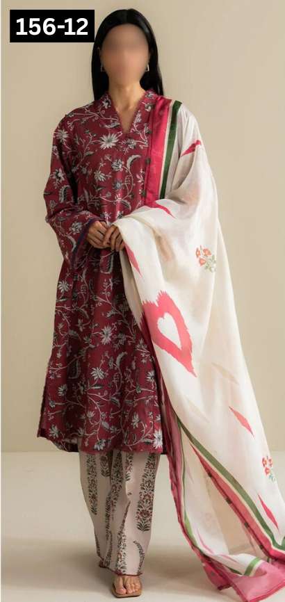 VOL 156 | DS 12 | DIGITAL PRINTED LINEN 3PC LINEN DUPATTA