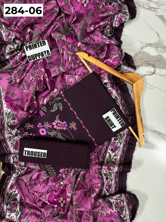 VOL 284 | 06 | SARAH BY SHANAYA | DIGITAL PRINTED 3PC CORDUROY KHADDAR SUIT | PRINTED SHIRT, TROUSER & DUPATTA
