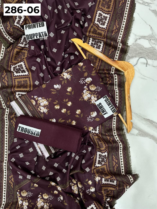 VOL 286 | 06 | BINSAEED | DIGITAL PRINTED 3PC KHADDAR SUIT | PRINTED SHIRT, TROUSER & DUPATTA