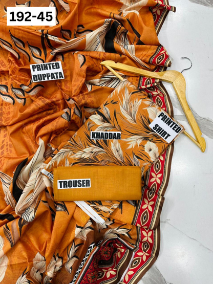 VOL 192 | DS 45 | DIGITAL PRINTED KHADDAR 3PC DYED TROUSER