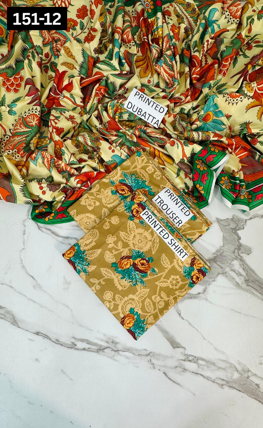 VOL 151 | DS 12 | DIGITAL PRINTED LINEN 3PC LINEN DUPATTA