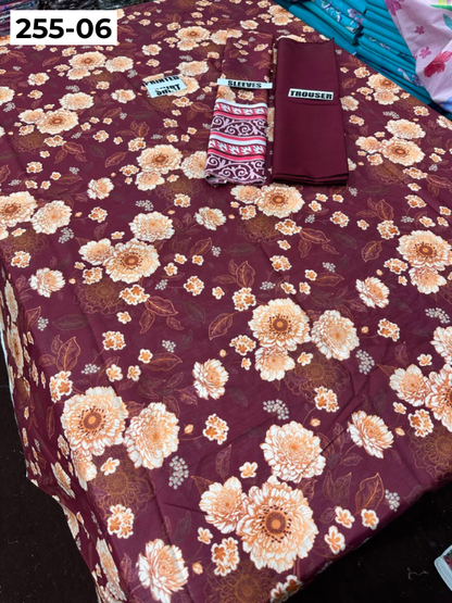 VOL 255 | DS 06 | PRINTED HIT CODES LAWN 2PC | DIGITAL PRINTED LAWN SHIRT PLAIN COTTON TROUSER