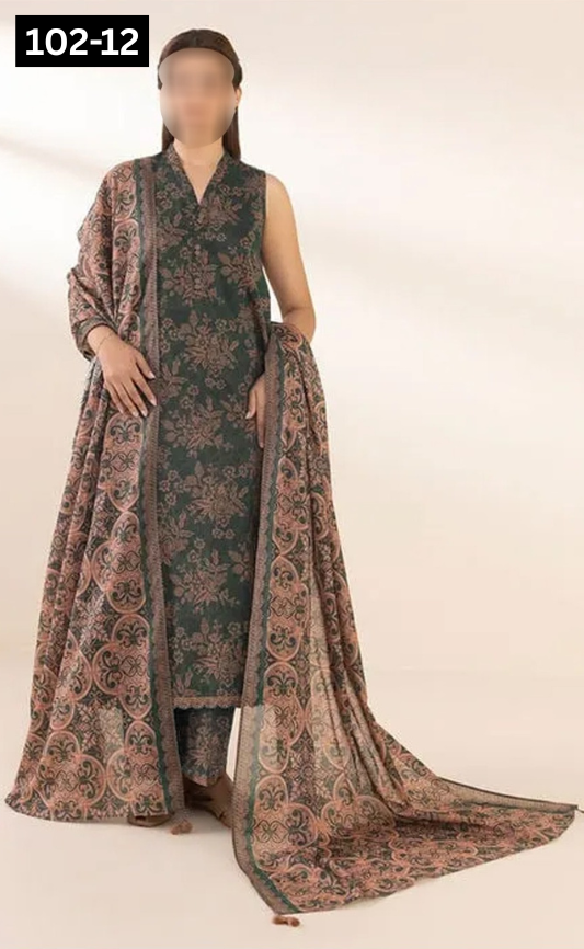 VOL 102 | DS 12 | DIGITAL PRINTED TANA DORA LAWN 3PC VOIL LAWN DUPATTA