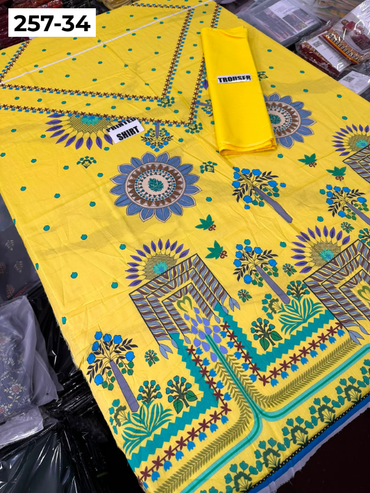 VOL 257 | DS 34 | PRINTED HIT CODES LAWN 2PC | DIGITAL PRINTED LAWN SHIRT, PLAIN COTTON TROUSER