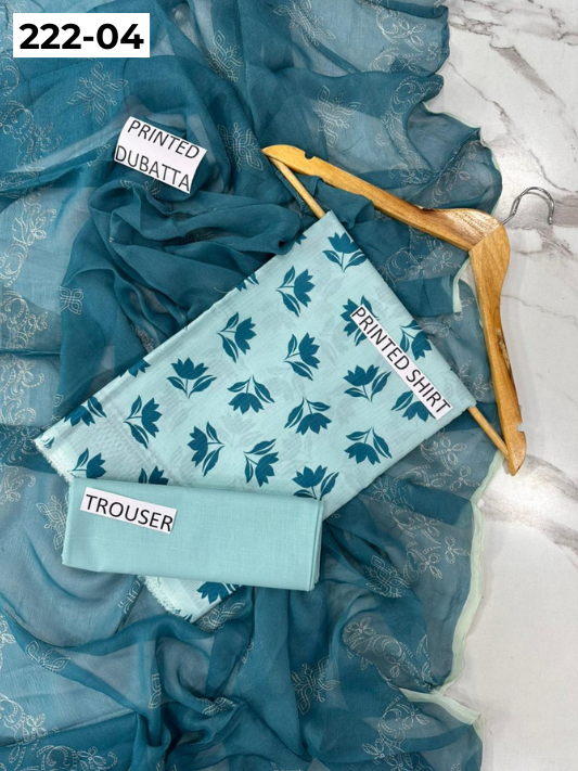 VOL 222 | DS 04 | BEECHTREE LAWN | DIGITAL PRINTED BANADORA LAWN SHIRT PLAIN TROUSER BAMBER CHIFFON DUPATTA
