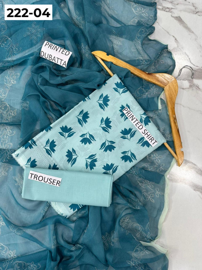 VOL 222 | DS 04 | BEECHTREE LAWN | DIGITAL PRINTED BANADORA LAWN SHIRT PLAIN TROUSER BAMBER CHIFFON DUPATTA