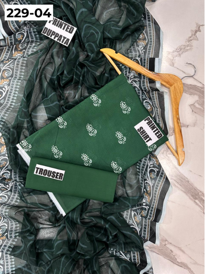 VOL 229 | DS 04 | DIGITAL PRINTED LAWN 3PC PRINTED LAWN SHIRT PLAIN TROUSER PRINTED VOIL DUPATTA