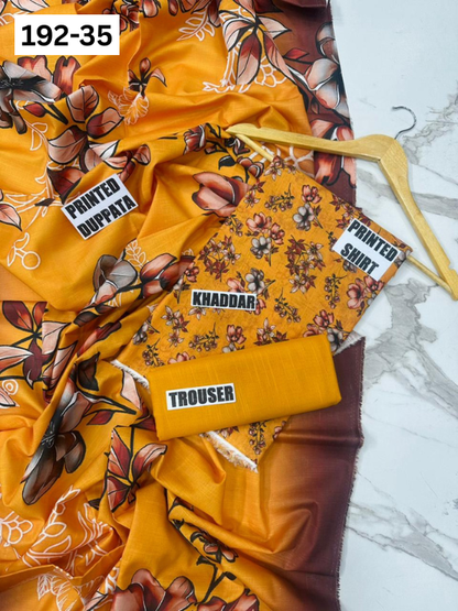 VOL 192 | DS 35 | DIGITAL PRINTED KHADDAR 3PC DYED TROUSER