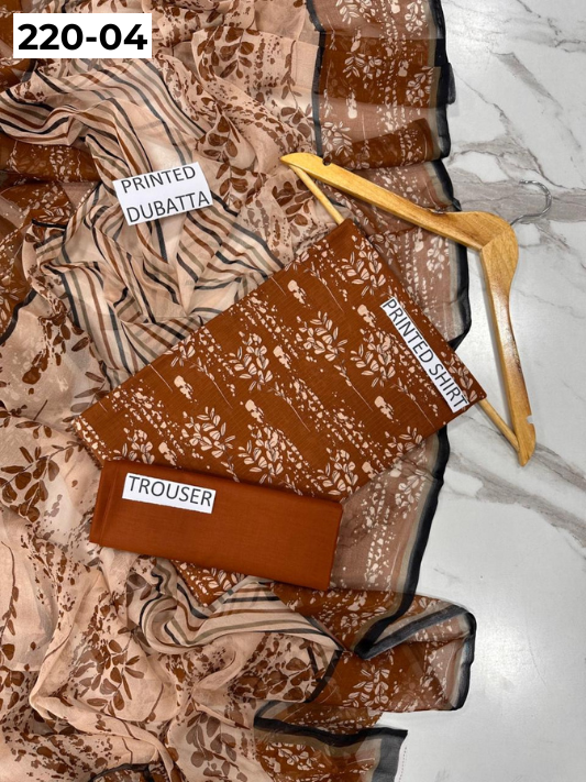VOL 220 | DS 04 | BAROQUE LAWN 3PC | DIGITAL PRINTED BANADORA LAWN SHIRT PLAIN TROUSER BAMBER CHIFFON DUPATTA