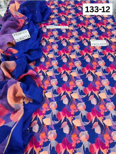 VOL 133 | DS 12 | DIGITAL PRINTED BANADORA LAWN 3PC BAMBER CHIFFON DUPATTA