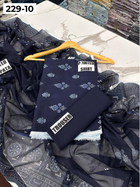 VOL 229 | DS 10 | DIGITAL PRINTED LAWN 3PC PRINTED LAWN SHIRT PLAIN TROUSER PRINTED VOIL DUPATTA